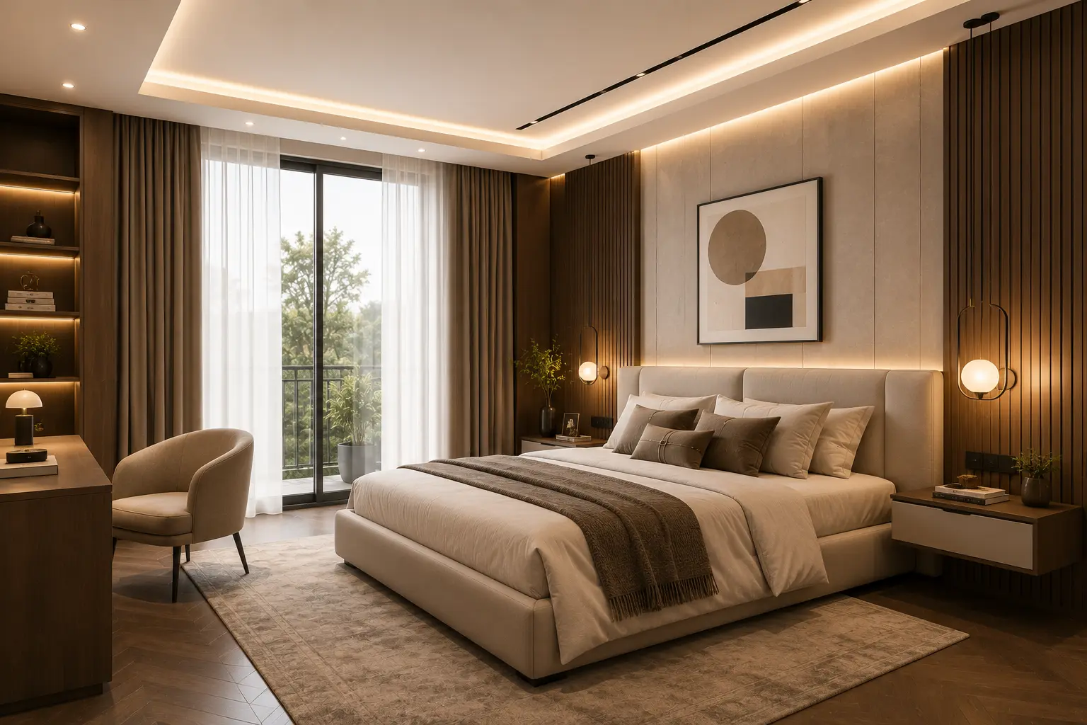 Bedroom with a full-height custom wardrobe built by Neelachandra, Bengaluru